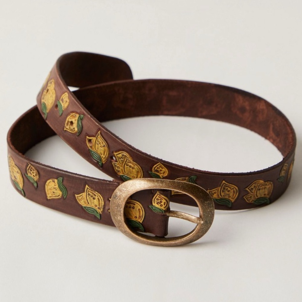 NWT Free People 💯 Leather Forbidden Fruit Belt in Lemon Zest / SOLD OUT
